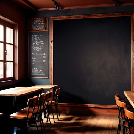 Blank, empty wall blackboard sign in restaurantの素材
