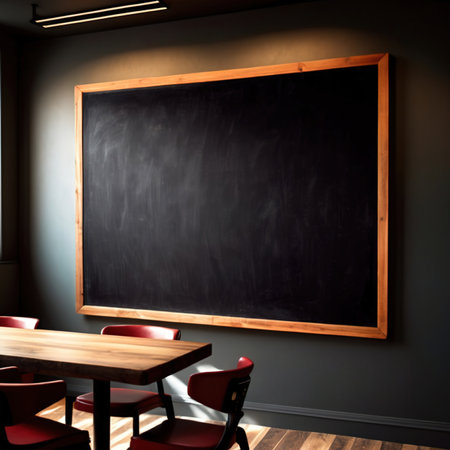 Blank, empty wall blackboard sign in restaurantの素材