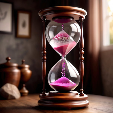 Hourglass filled with crystals, showing mystic passage of timeの素材