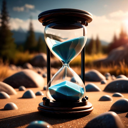 Hourglass filled with crystals, showing mystic passage of timeの素材