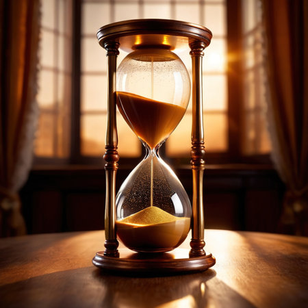 Hourglass filled with gold, showing depleting savings and the passage of timeの素材