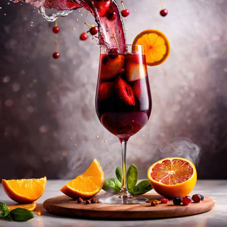 Sangria cocktail, mixed alcoholic drink served in glassの素材