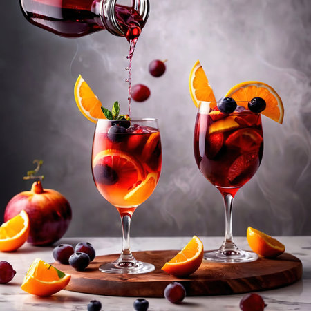 Sangria cocktail, mixed alcoholic drink served in glassの素材