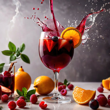 Sangria cocktail, mixed alcoholic drink served in glassの素材