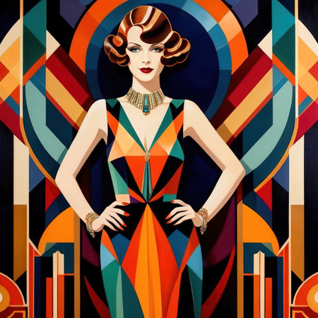 Retro vintage art deco style illustration of woman in cocktail dressの素材