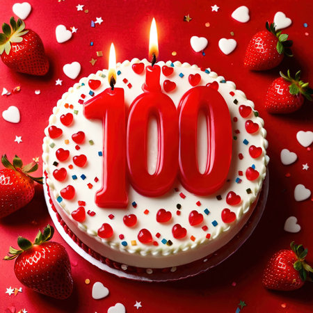 Birthday cake with text writing of 100の素材