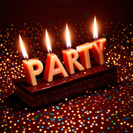 Celebratory cake with candles and wording Partyの素材