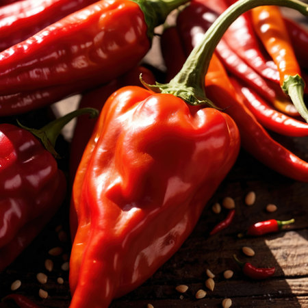 Red chili pepper fresh raw organic vegetableの素材