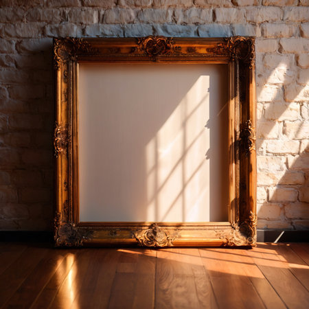 Blank, empty, picture frame written message, hung on room wallの素材