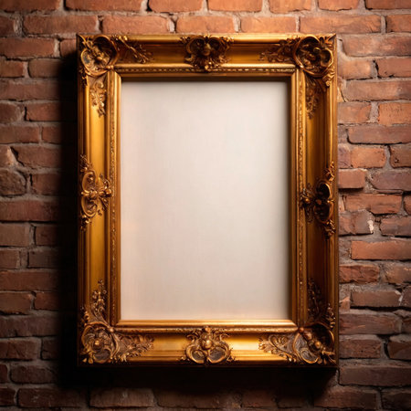 Blank, empty, picture frame written message, hung on room wallの素材