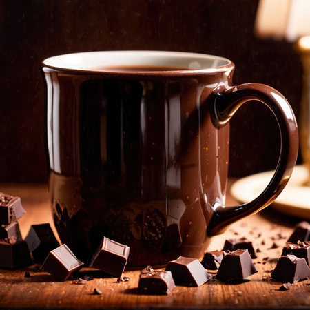 Hot cocoa beverage Mug with chunks of chocolateの素材