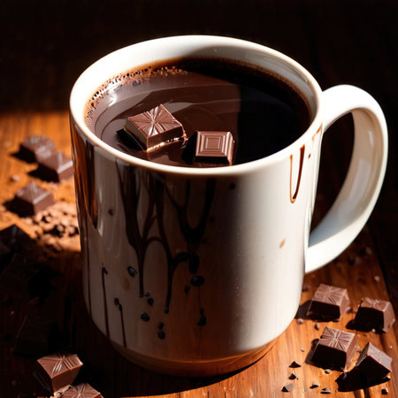 Hot cocoa beverage Mug with chunks of chocolateの素材