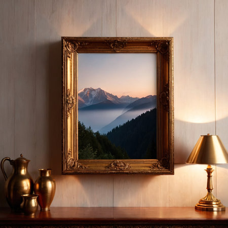 Blank, empty, picture frame written message, hung on living room wallの素材