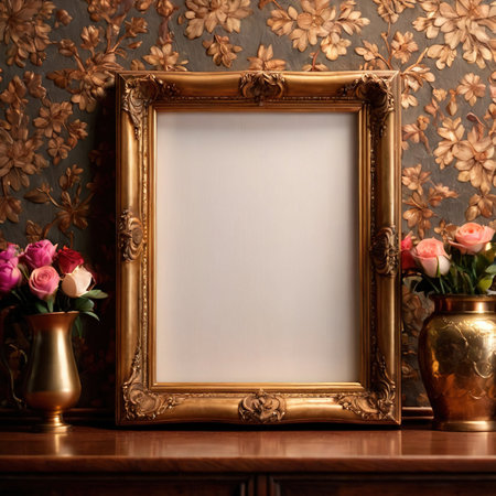 Blank, empty, picture frame written message, hung on living room wallの素材