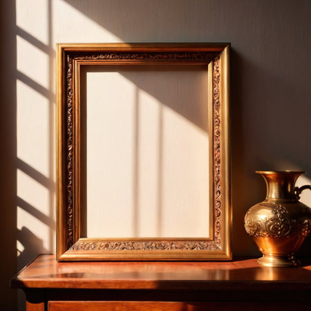 Blank, empty, picture frame written message, hung on living room wallの素材