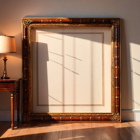 Blank, empty, picture frame written message, hung on living room wallの素材