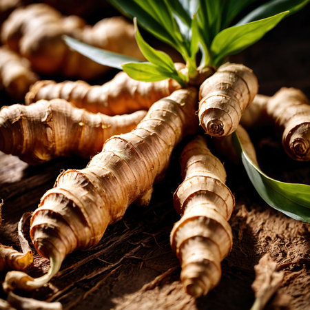 ginger root , dried spice for cooking, herb ingredientの素材