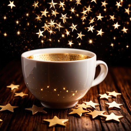 Cup filled with golden stars, consuming successの素材