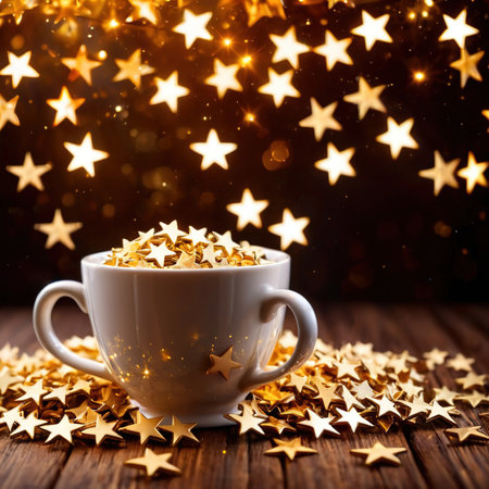Cup filled with golden stars, consuming successの素材