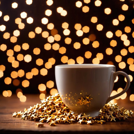 Cup filled with golden stars, consuming successの素材
