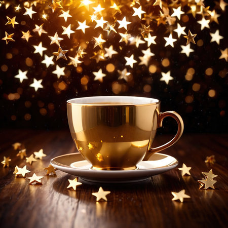 Cup filled with golden stars, consuming successの素材