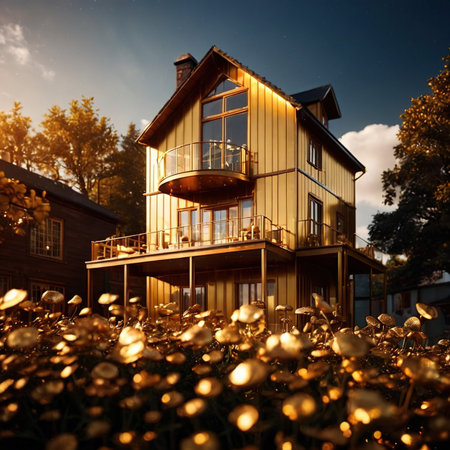 House made of gold, representing wealth and luxury in property ownershipの素材