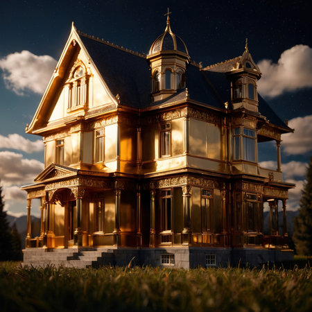 House made of gold, representing wealth and luxury in property ownershipの素材