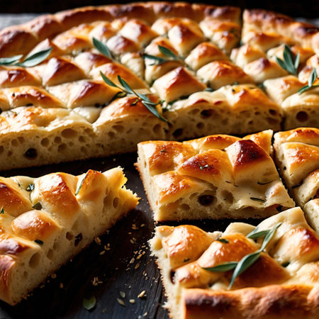 focaccia freshly baked bread, food staple for mealsの素材