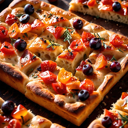 focaccia freshly baked bread, food staple for mealsの素材
