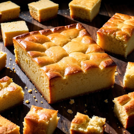 cornbread freshly baked bread, food staple for mealsの素材