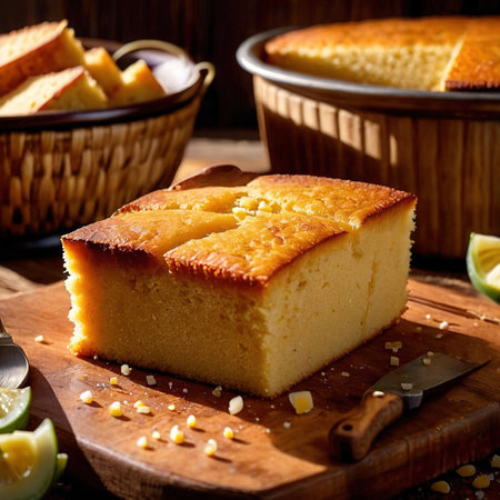cornbread freshly baked bread, food staple for mealsの素材