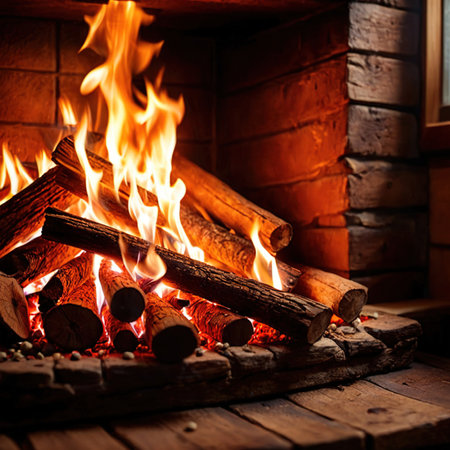 Hearth home fire in fireplace to warm the houseの素材