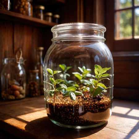 Jar glass container with sealed cover for storageの素材