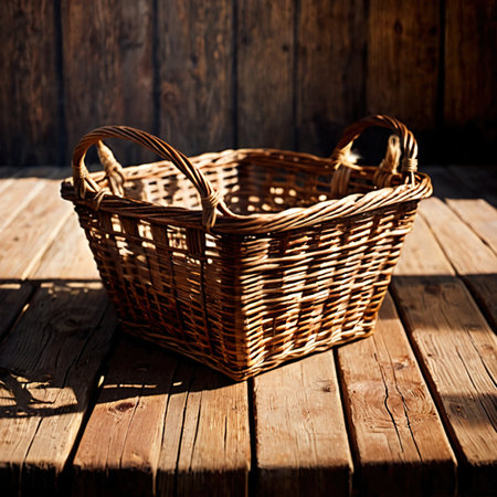 Photo for Empty Basket , traditional woven container for storing and carrying items - Royalty Free Image