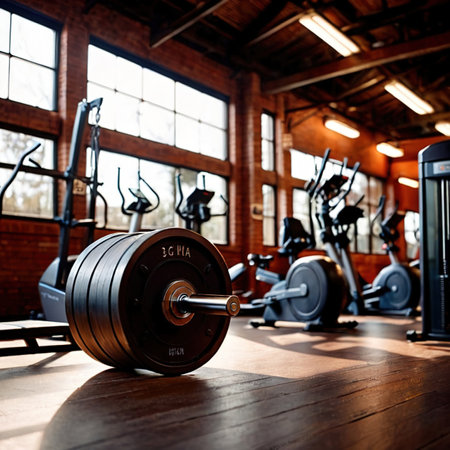 Gym , gymnasium exercise room with workout fitness equipmentの素材