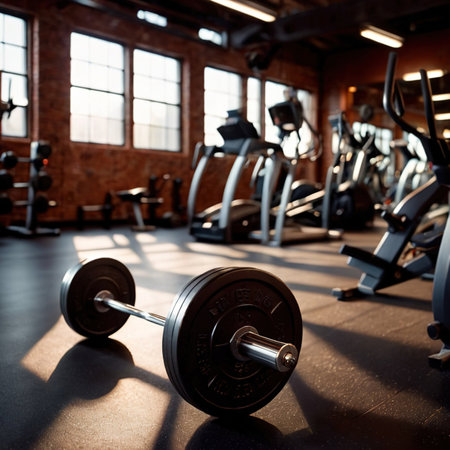Gym , gymnasium exercise room with workout fitness equipmentの素材
