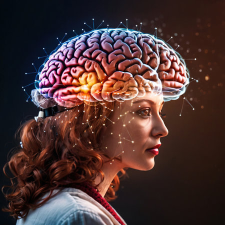 Smart woman with brain, showing thinking, intelligence and brainpowerの素材