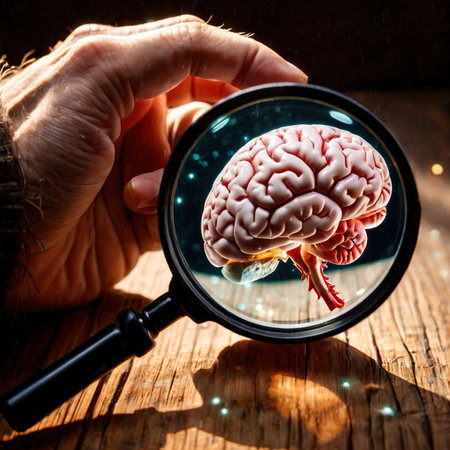 Searching for intelligence and talent, magnifying glass looking at brainの素材