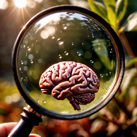 Searching for intelligence and talent, magnifying glass looking at brainの素材