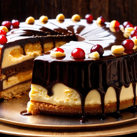 Boston Cream Pie , traditional popular sweet dessert cakeの素材