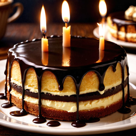 Boston Cream Pie , traditional popular sweet dessert cakeの素材