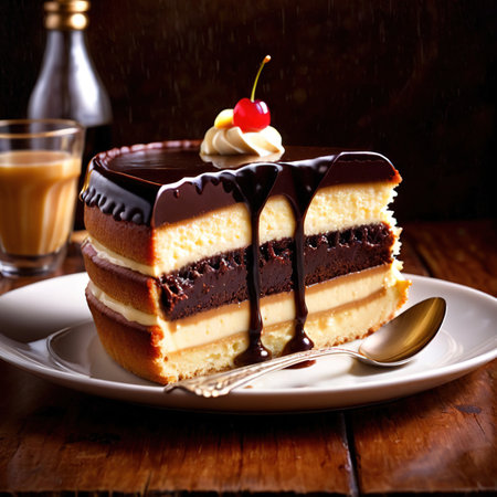 Boston Cream Pie , traditional popular sweet dessert cakeの素材