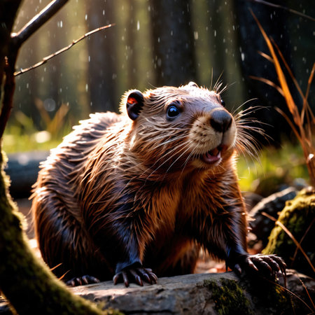 Beaver wild animal living in nature, part of ecosystemの素材