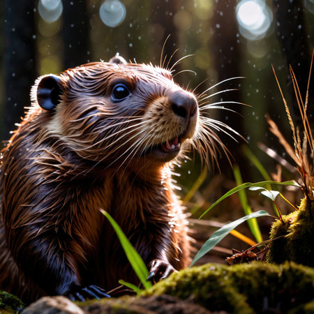 Beaver wild animal living in nature, part of ecosystemの素材