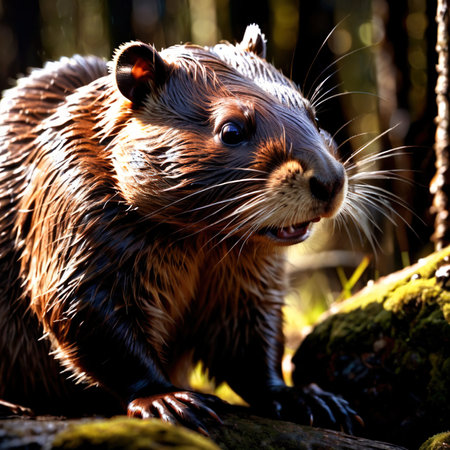 Beaver wild animal living in nature, part of ecosystemの素材