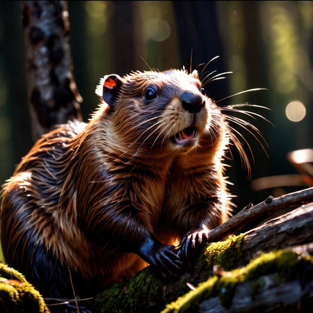 Beaver wild animal living in nature, part of ecosystemの素材