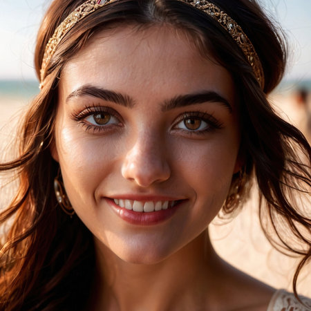 Smiling friendly woman wearing Hair band , article of clothing fashionの素材
