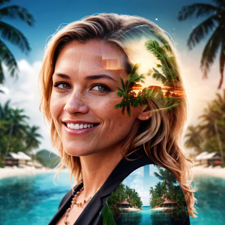 Businesswoman tropical island digital collage designの素材