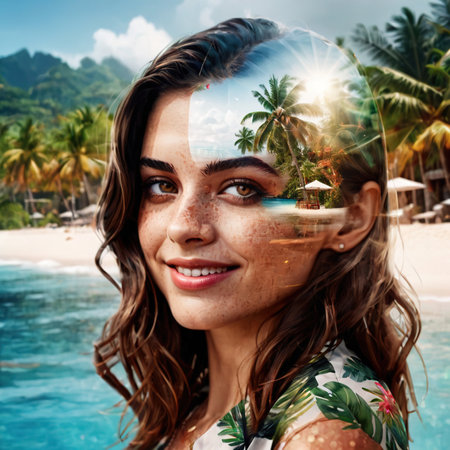 Businesswoman tropical island digital collage designの素材