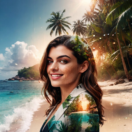 Businesswoman tropical island digital collage designの素材